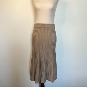 T tahari Tan Ribbed Knit A-Line Midi Skirt